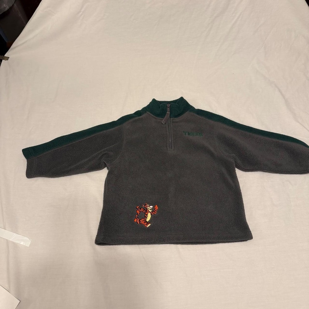 Disney Store Tigger Fleece Pullover Kids 4T Gray Green Quarter Zip Mock Neck